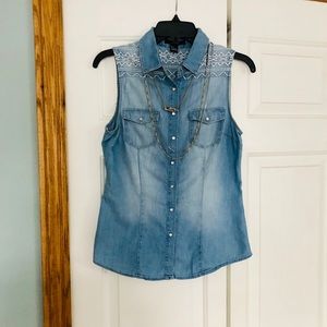 Forever 21 Denim Embroidered Tank